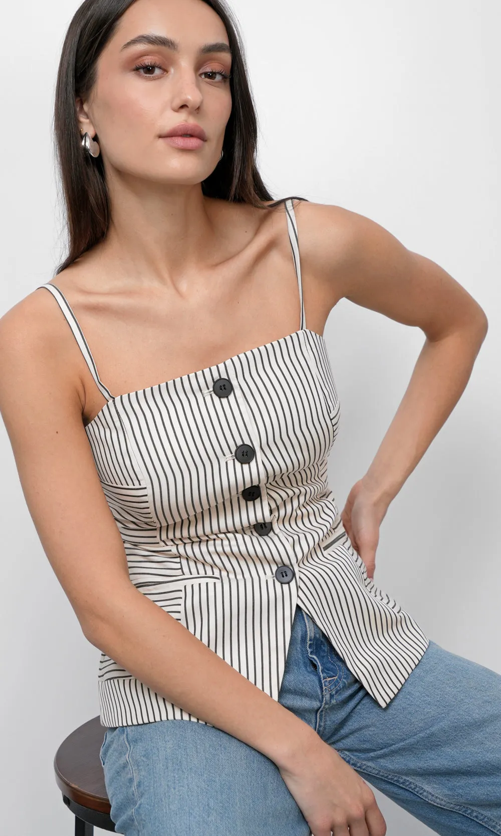 Sandi Button Front Top Trendy Pieces