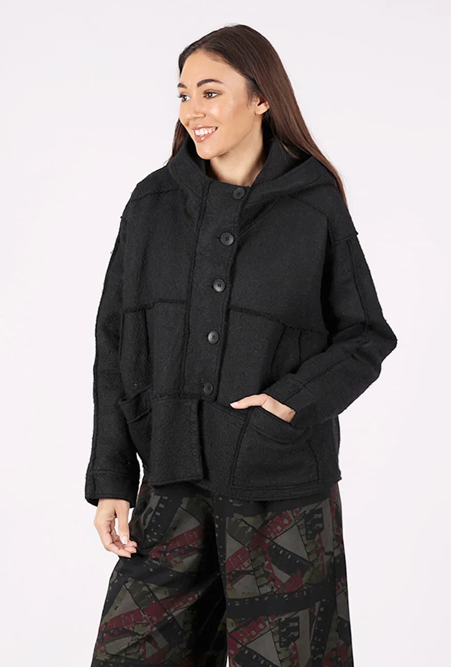 Seamed Boiled Wool Jacket, Black Rain Ready