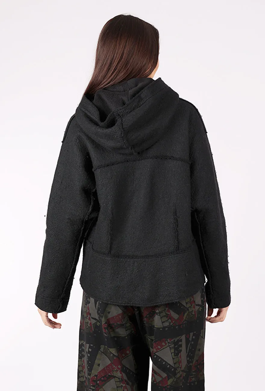 Seamed Boiled Wool Jacket, Black Rain Ready
