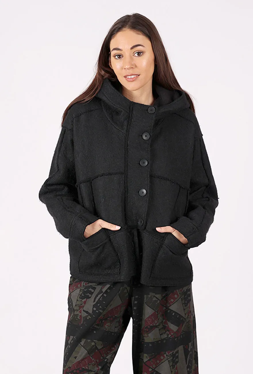 Seamed Boiled Wool Jacket, Black Work To Weekend Street Fashion