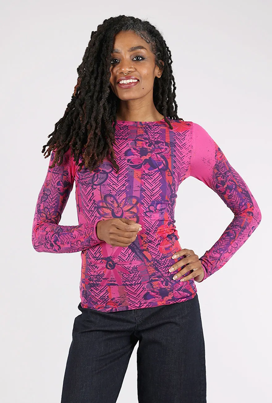 Second Skin Raw Edge Top, Be Happy/Pink Peacock young girls