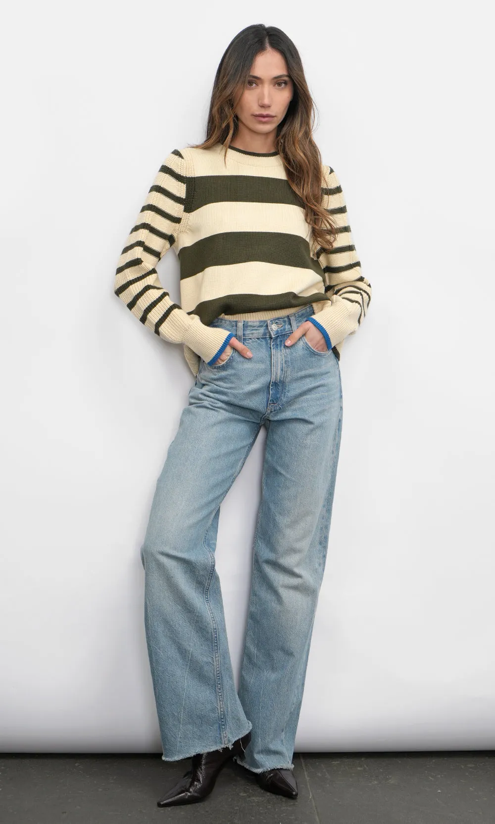 Selena Stripe Play Sweater Yoga Outfit