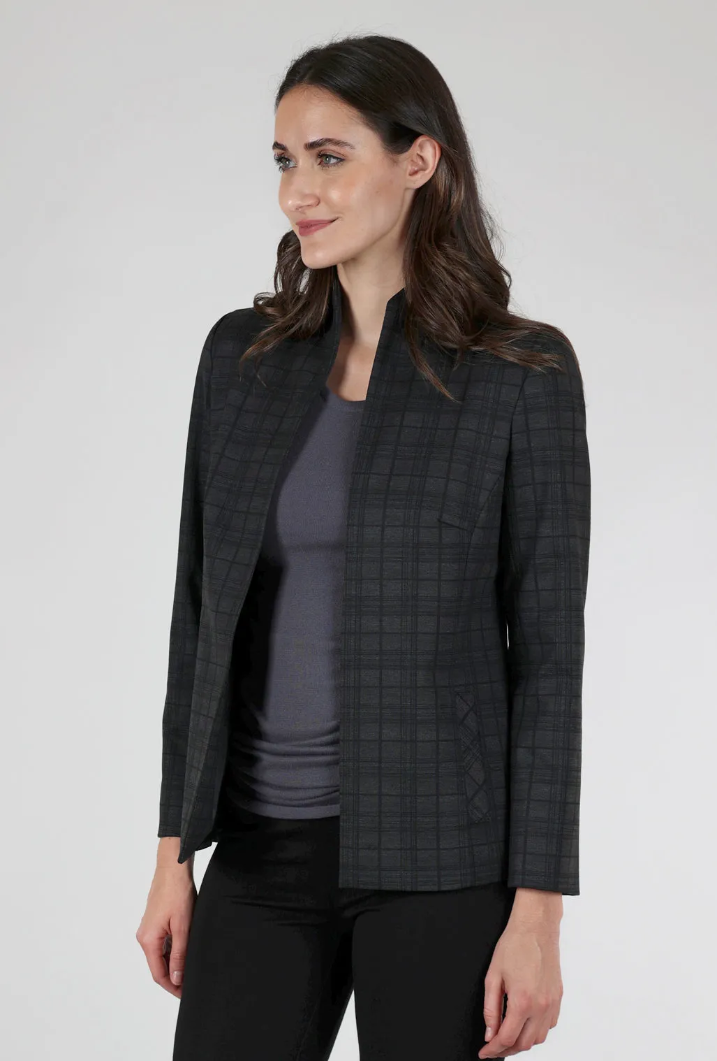 Shaped Plaid Jacket, Charcoal Paisley design