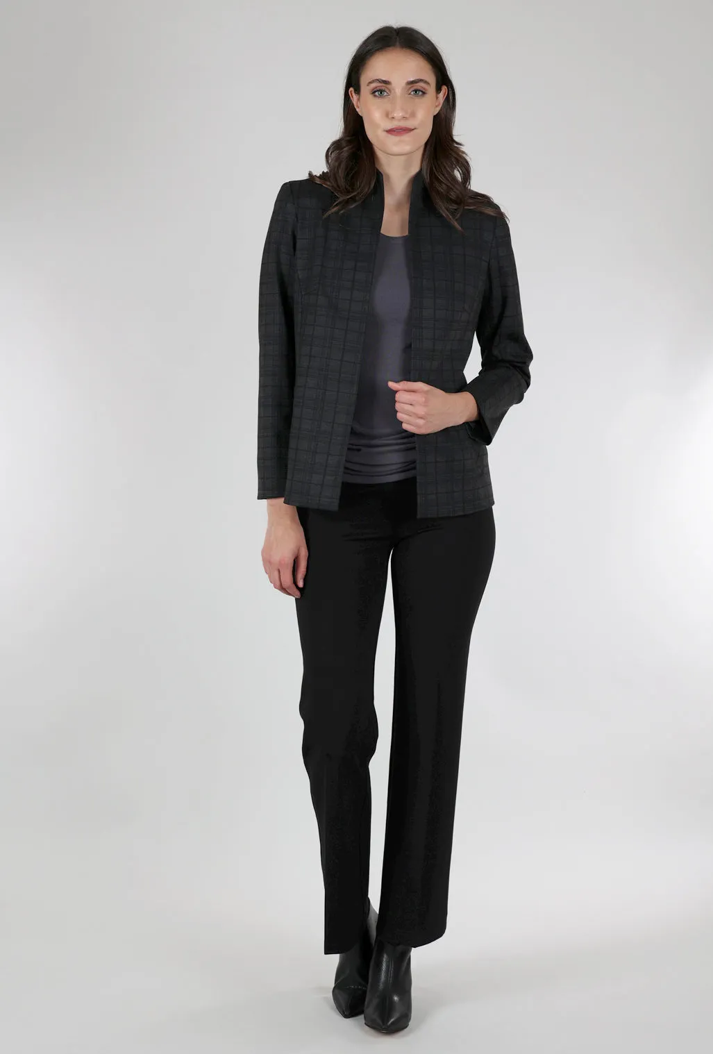 Shaped Plaid Jacket, Charcoal Paisley design