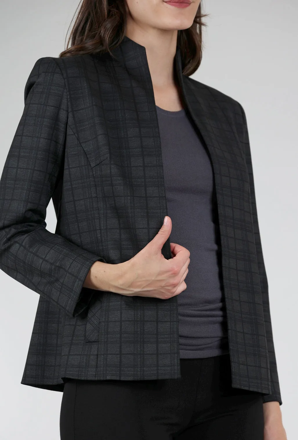 Shaped Plaid Jacket, Charcoal Paisley design