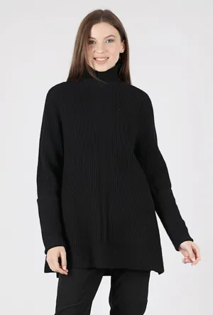Relaxed-fit knitted piece Shapely Ribbed Sweater Tunic, Black