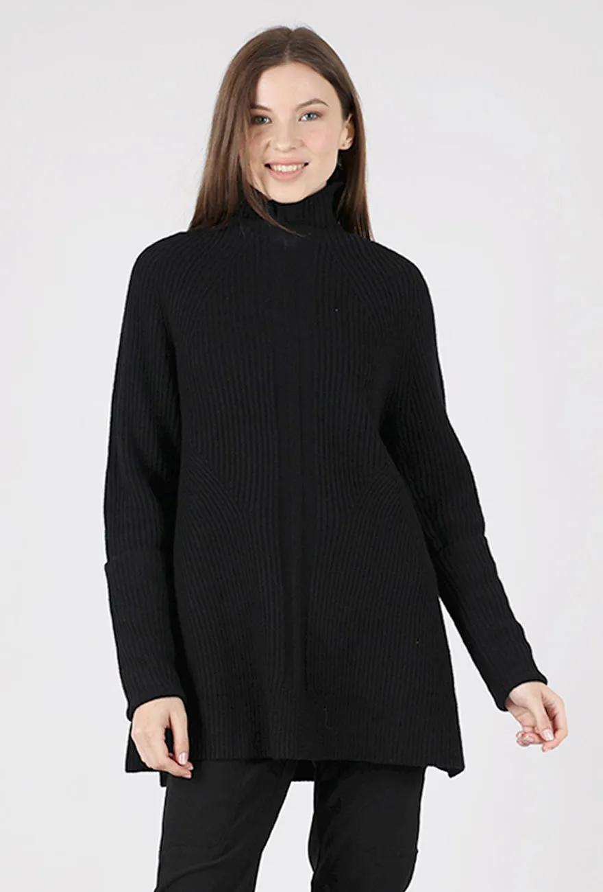 Relaxed-fit knitted piece Shapely Ribbed Sweater Tunic, Black