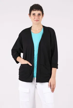 French Terry Kimono Sleeve Cardie, Black Modern Fit Winter Layering Piece