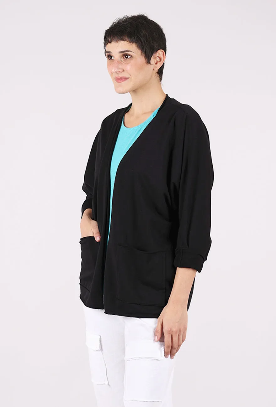 Sharp Appeal French Terry Kimono Sleeve Cardie, Black