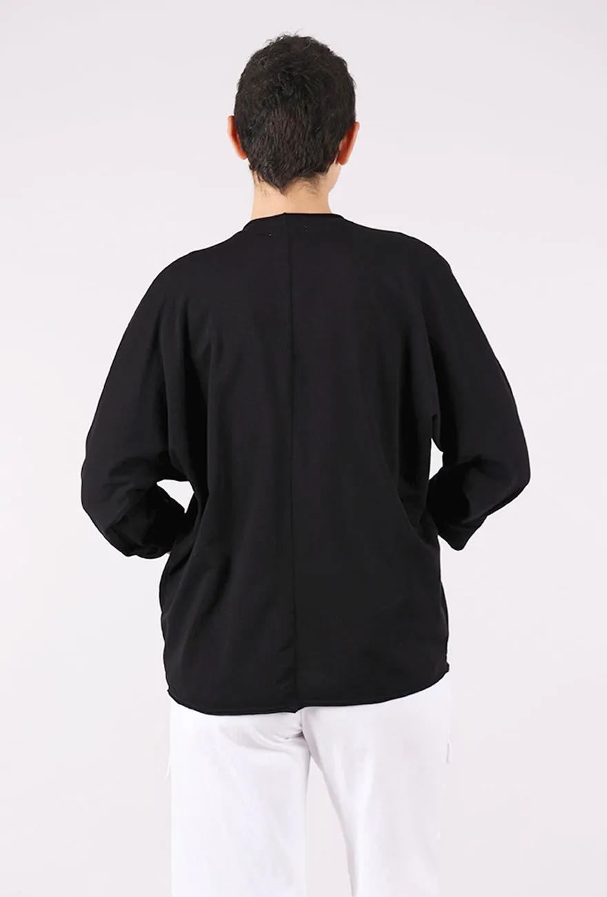 Sharp Appeal French Terry Kimono Sleeve Cardie, Black