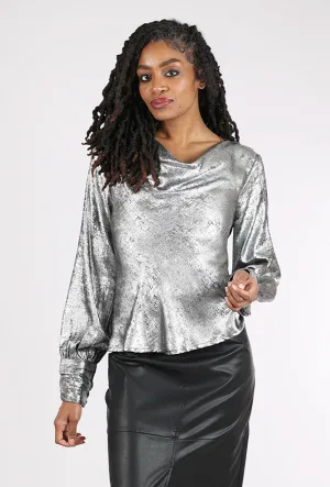 Shimmer Cowl Blouse, Silver Black Relaxed Comfort