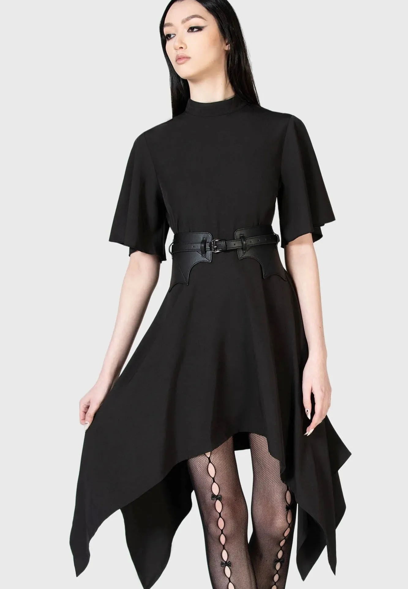 Shiny Satin Killstar - Anastazia Midi Black - Dress