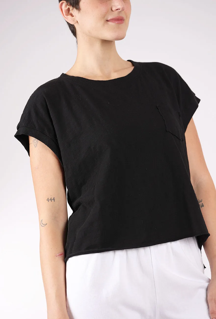 Short Dolman Step Hem Tee, Black Organic Cotton