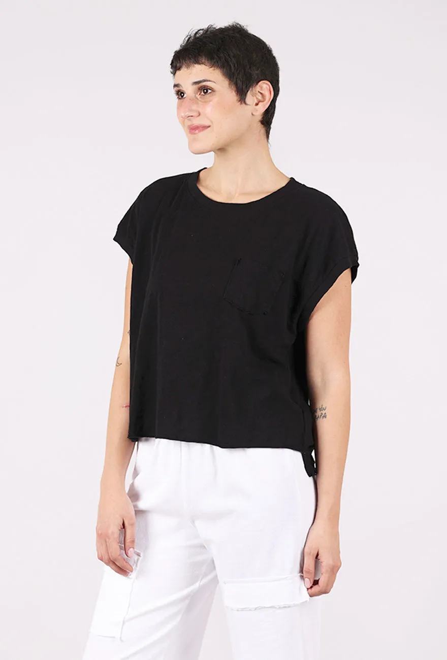 Short Dolman Step Hem Tee, Black Organic Cotton