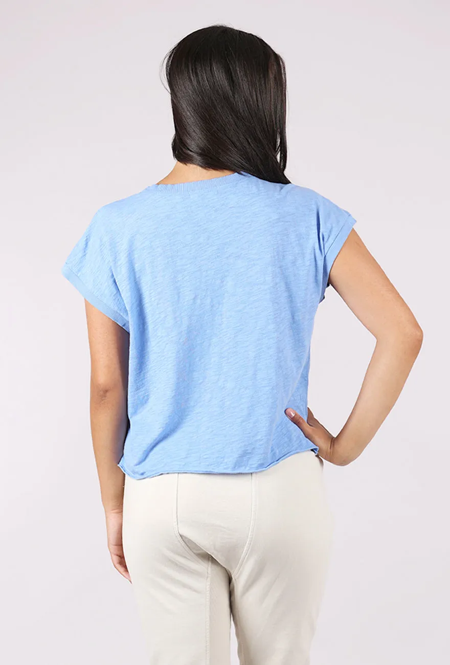 Short Dolman Step Hem Tee, Ocean Stretchable Material