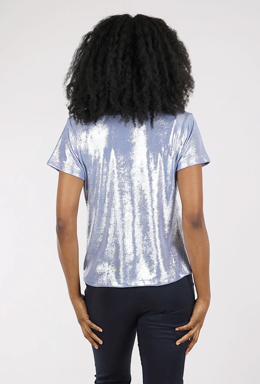 short sleeves Shimmer Drape Neck Top, Moon