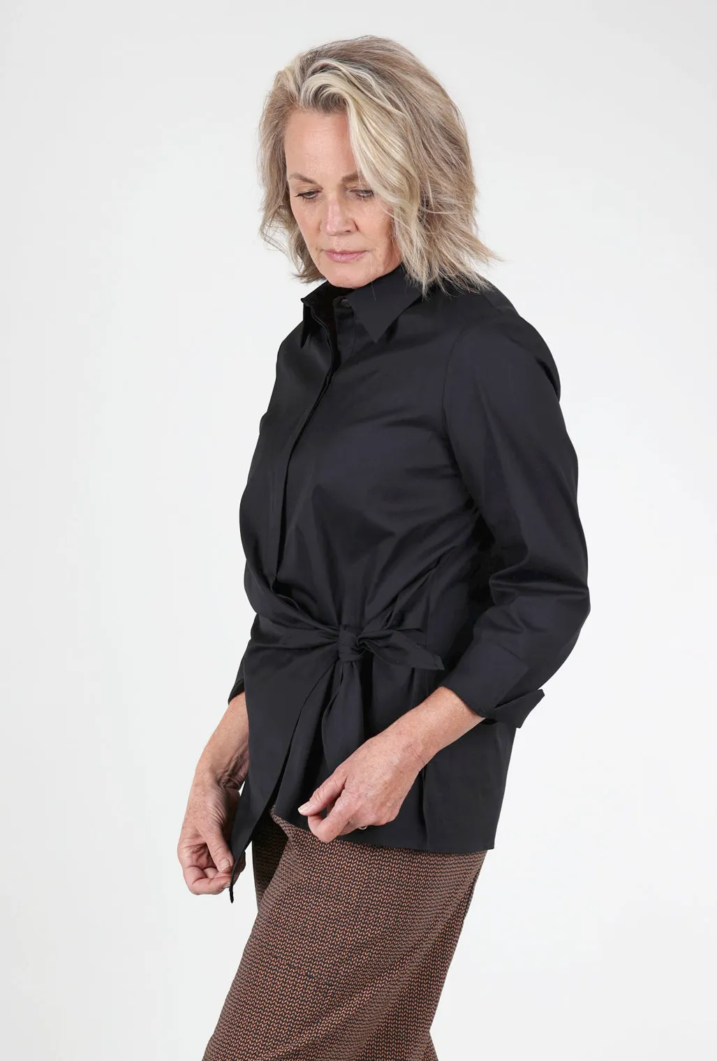 Side slits Perfect Travel Side Tie Shirt, Black