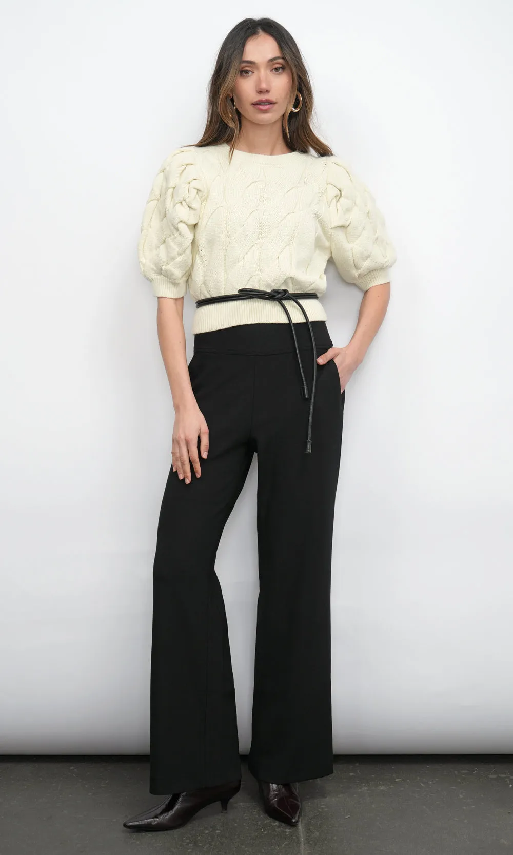 Silvie Wide Leg Knit Black Trousers G257P6423