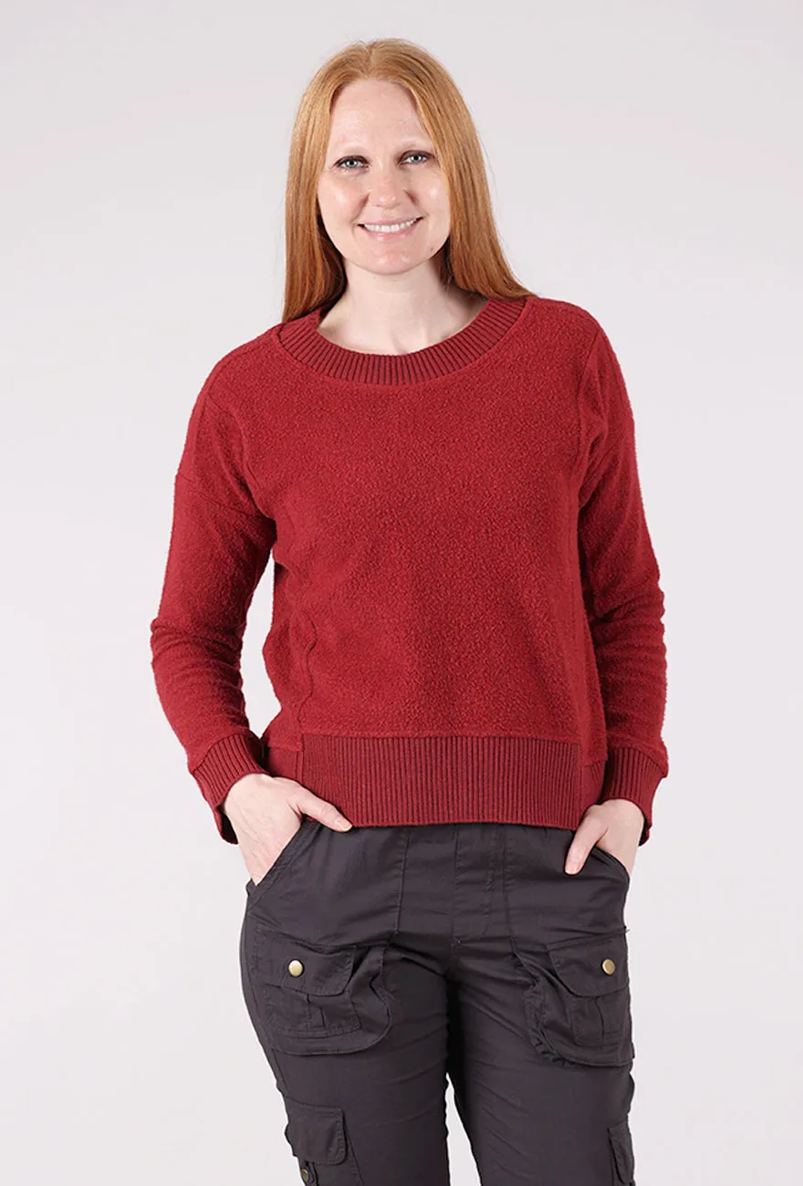 Heather Fleece Unwind Pullover, Garnet waist-cinched