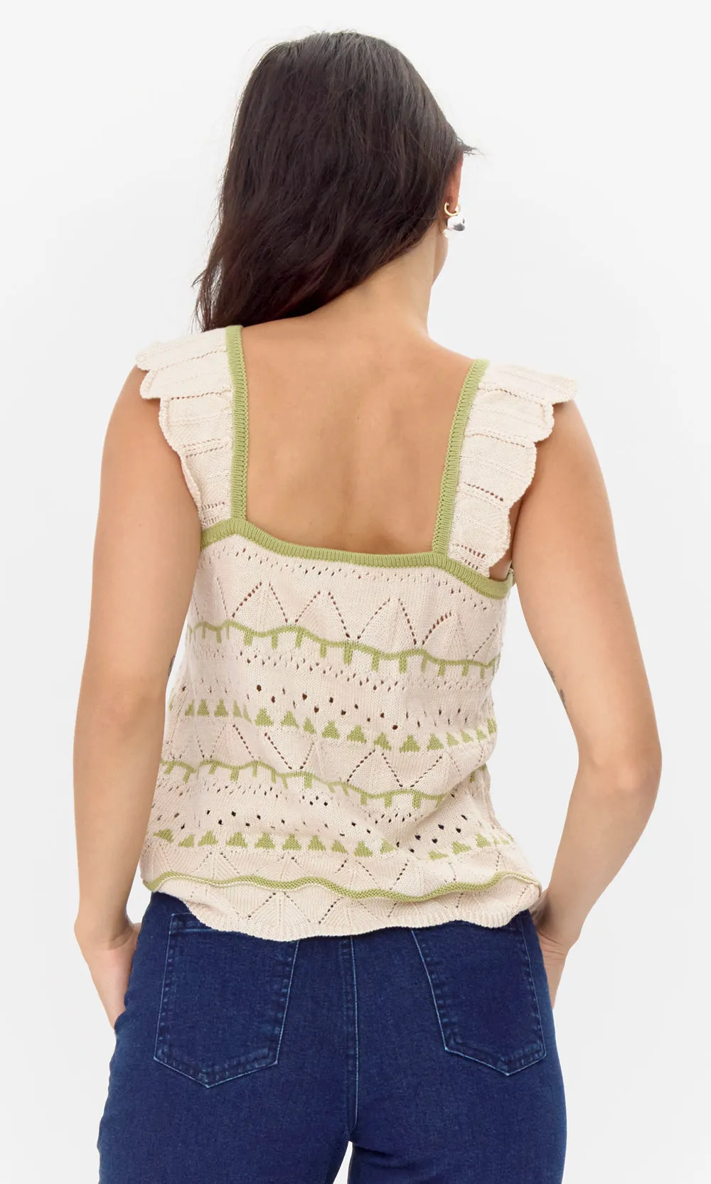Simple Elegance Daisy Flutter Sleeve Pointelle Sweater Top