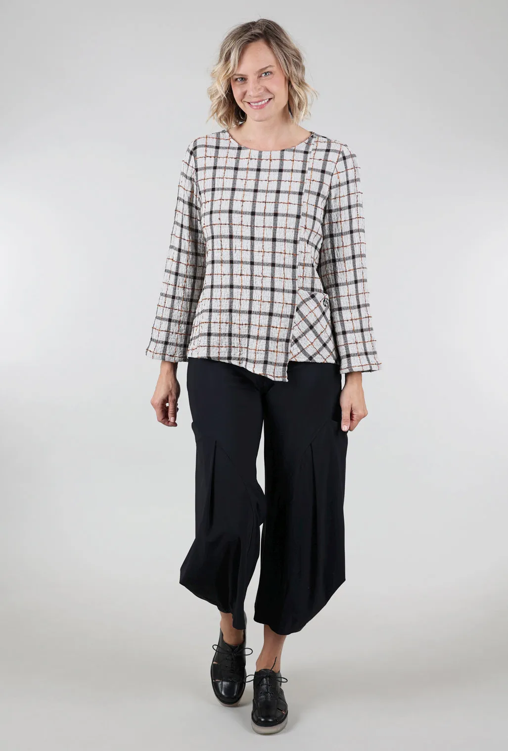 Simple Fashion Double-Face Windowpane Pullover, Winter White