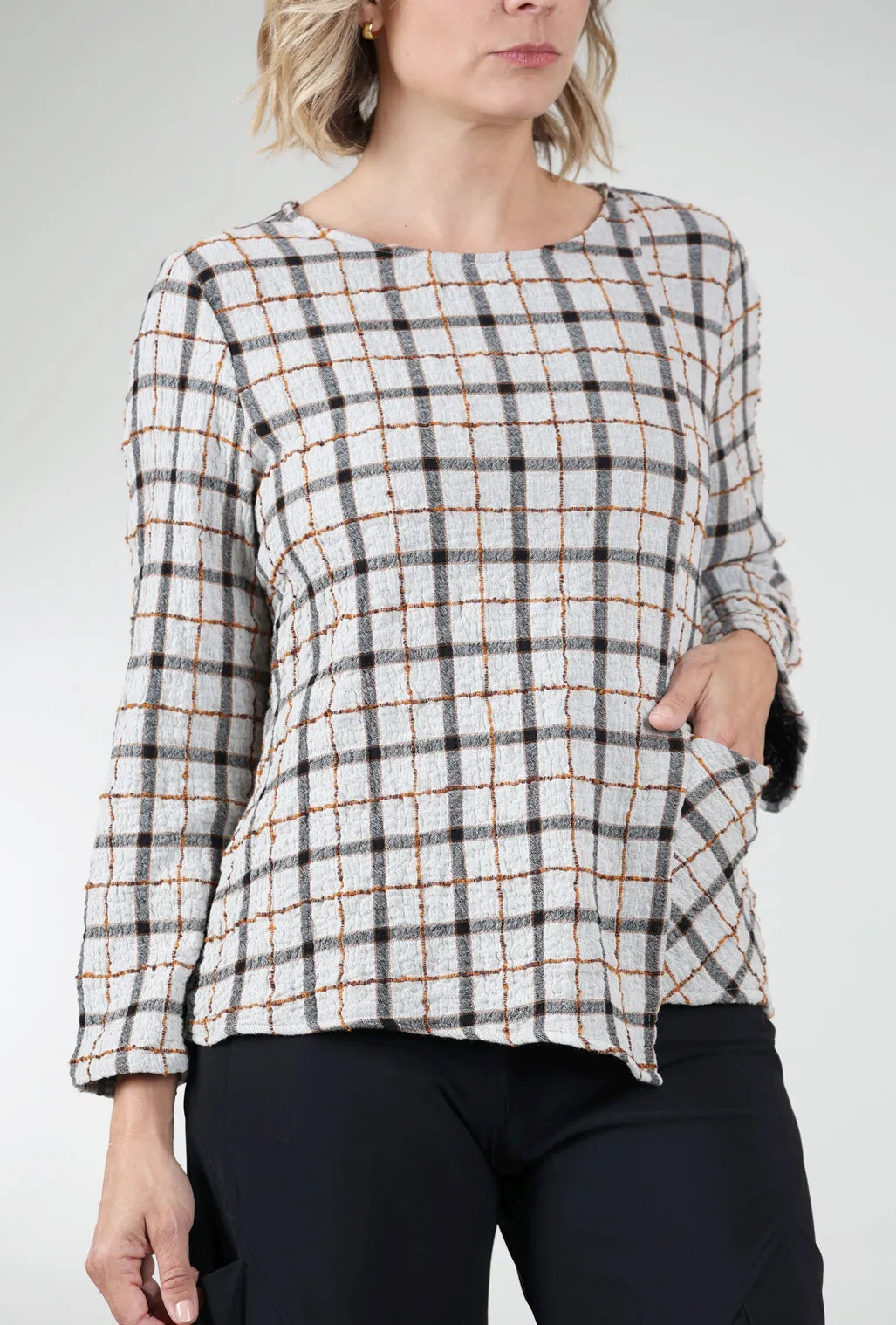 Simple Fashion Double-Face Windowpane Pullover, Winter White