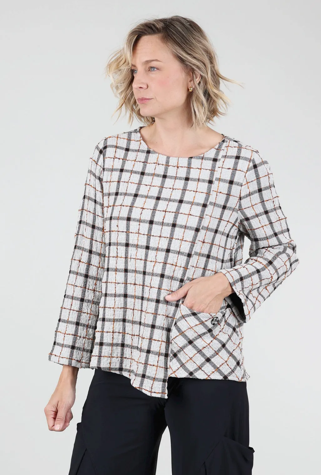 Simple Fashion Double-Face Windowpane Pullover, Winter White