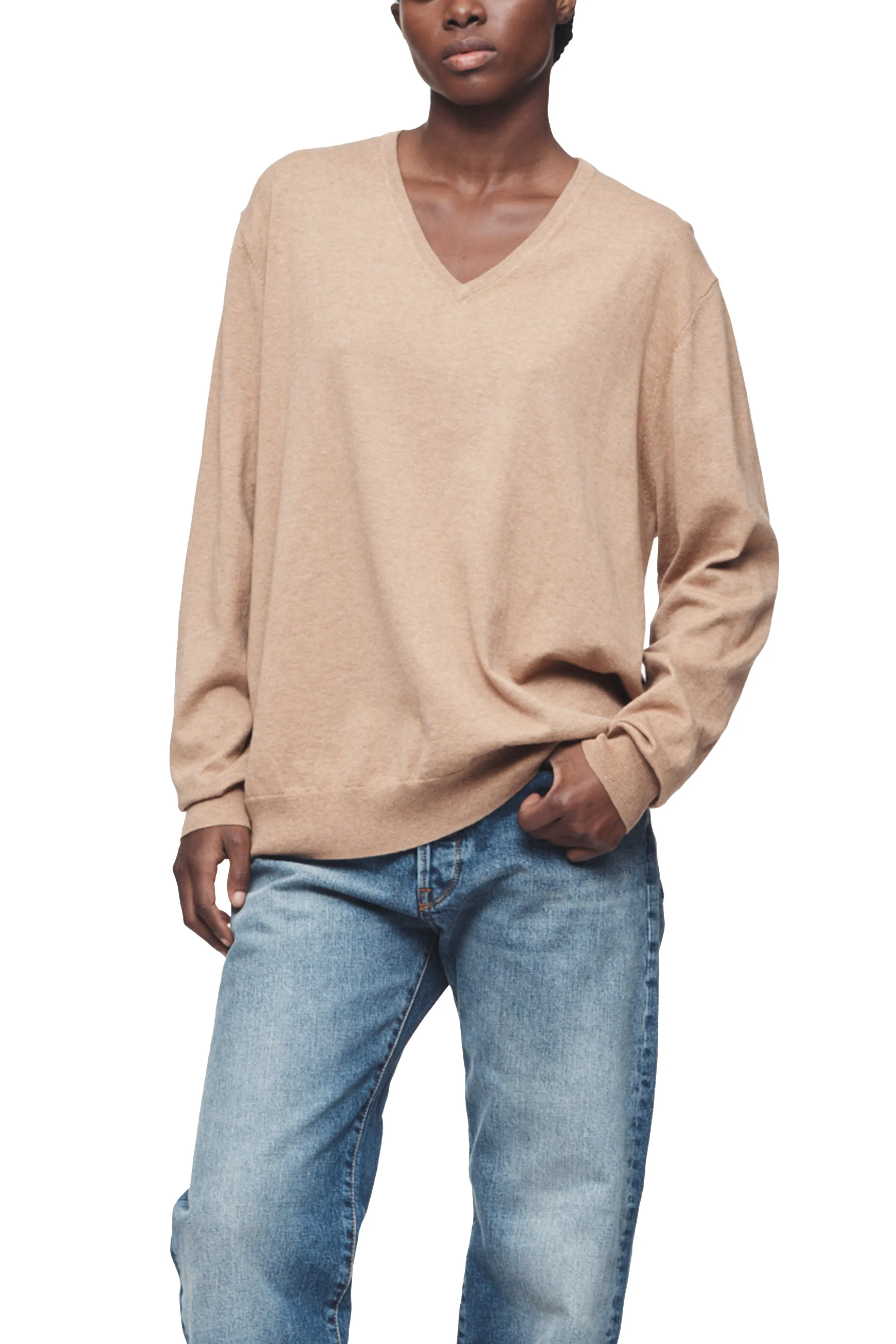 Classic Camel V Neck Sweater Chic Casual Outfit