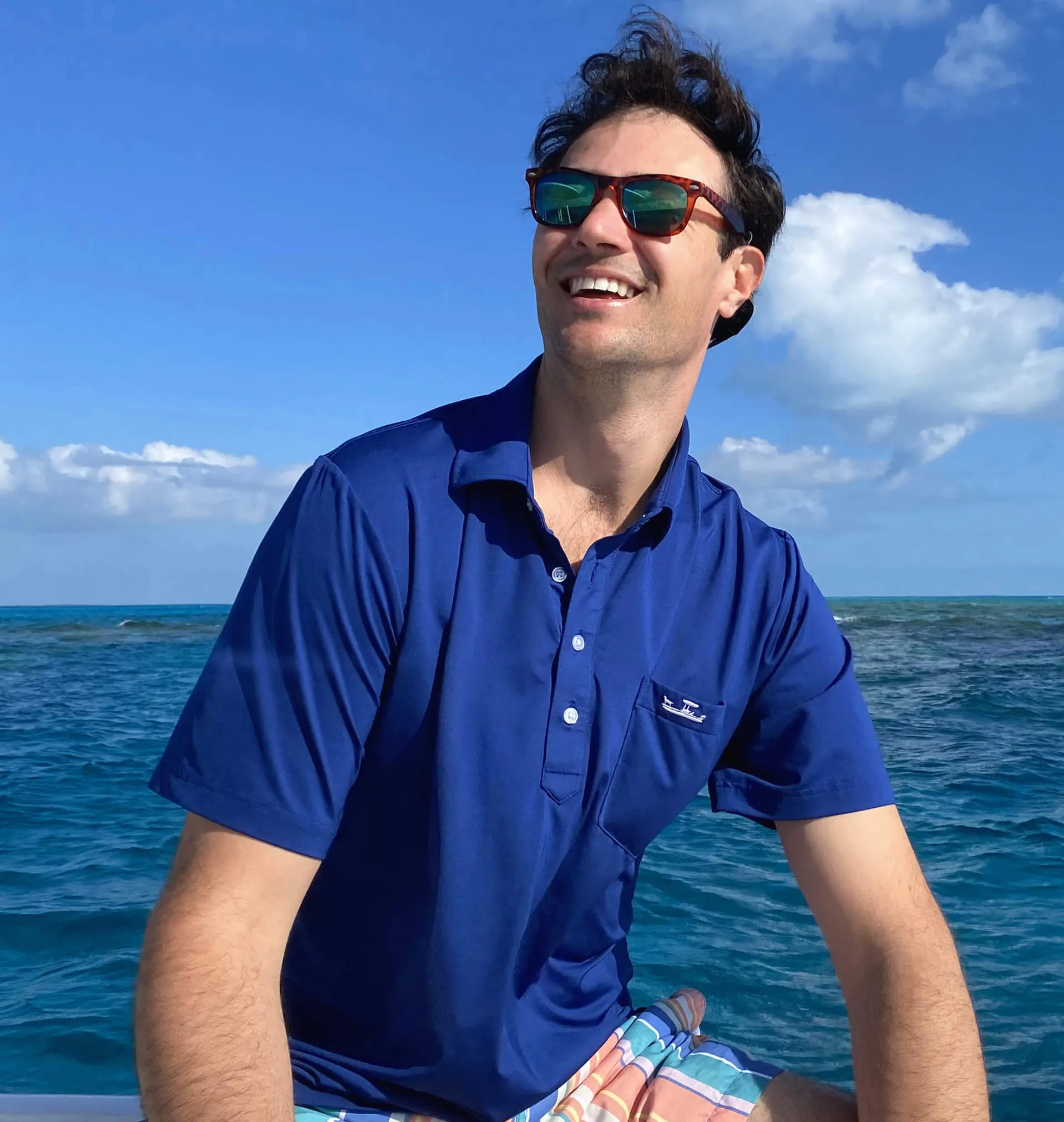 Skiff Dogs: Upcycled Surf Polo - Deep Blue Flexible Fabric