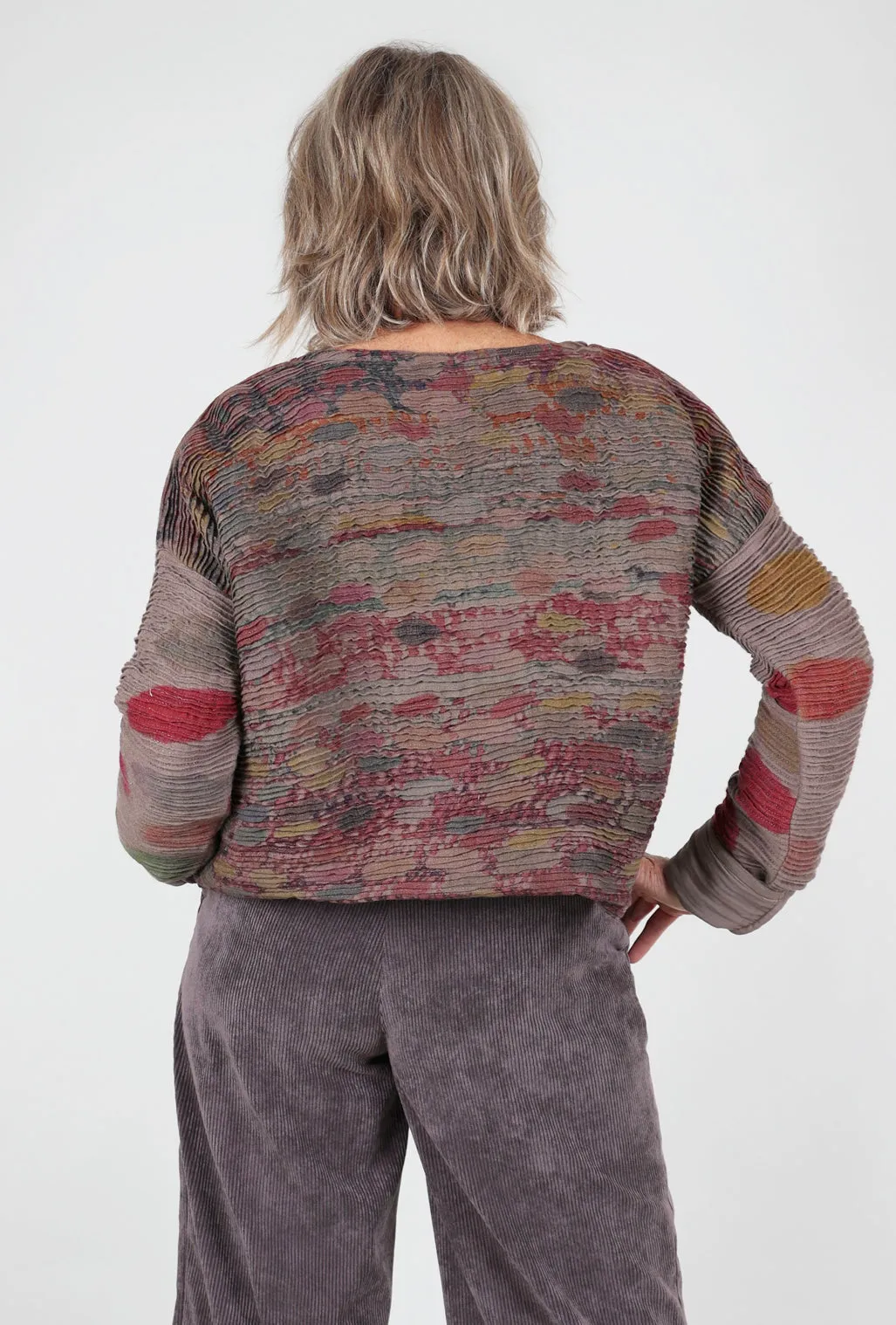 Skin-friendly Multipleat Wool Top, Earth/Burgundy