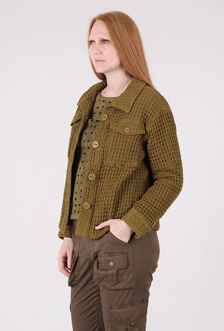 Sleek Comfort Washed Honeycomb Shacket, Avocado