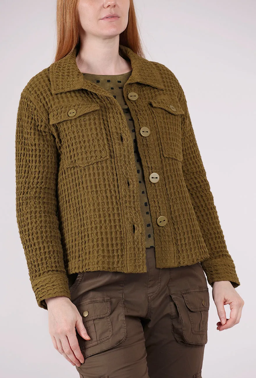 Sleek Comfort Washed Honeycomb Shacket, Avocado