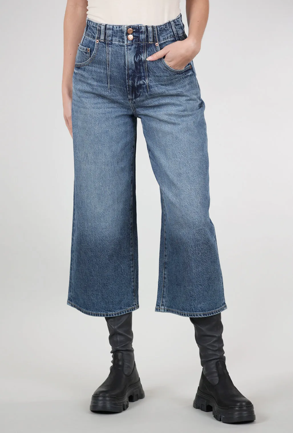 Urban Look Durable Fabric Scarlett High Rise Gaucho Denim, District Blue