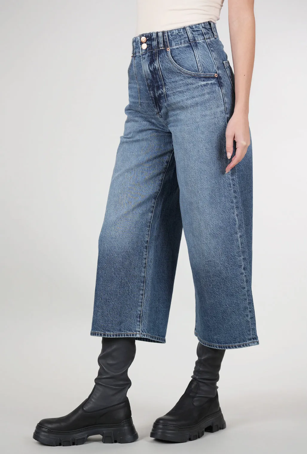 Sleek Design Scarlett High Rise Gaucho Denim, District Blue