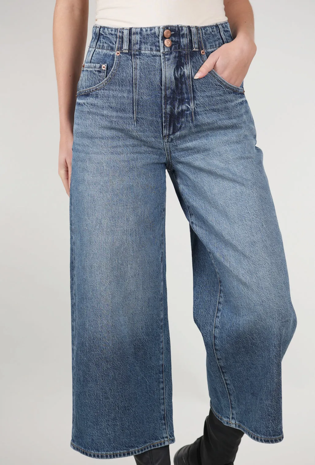 Sleek Design Scarlett High Rise Gaucho Denim, District Blue
