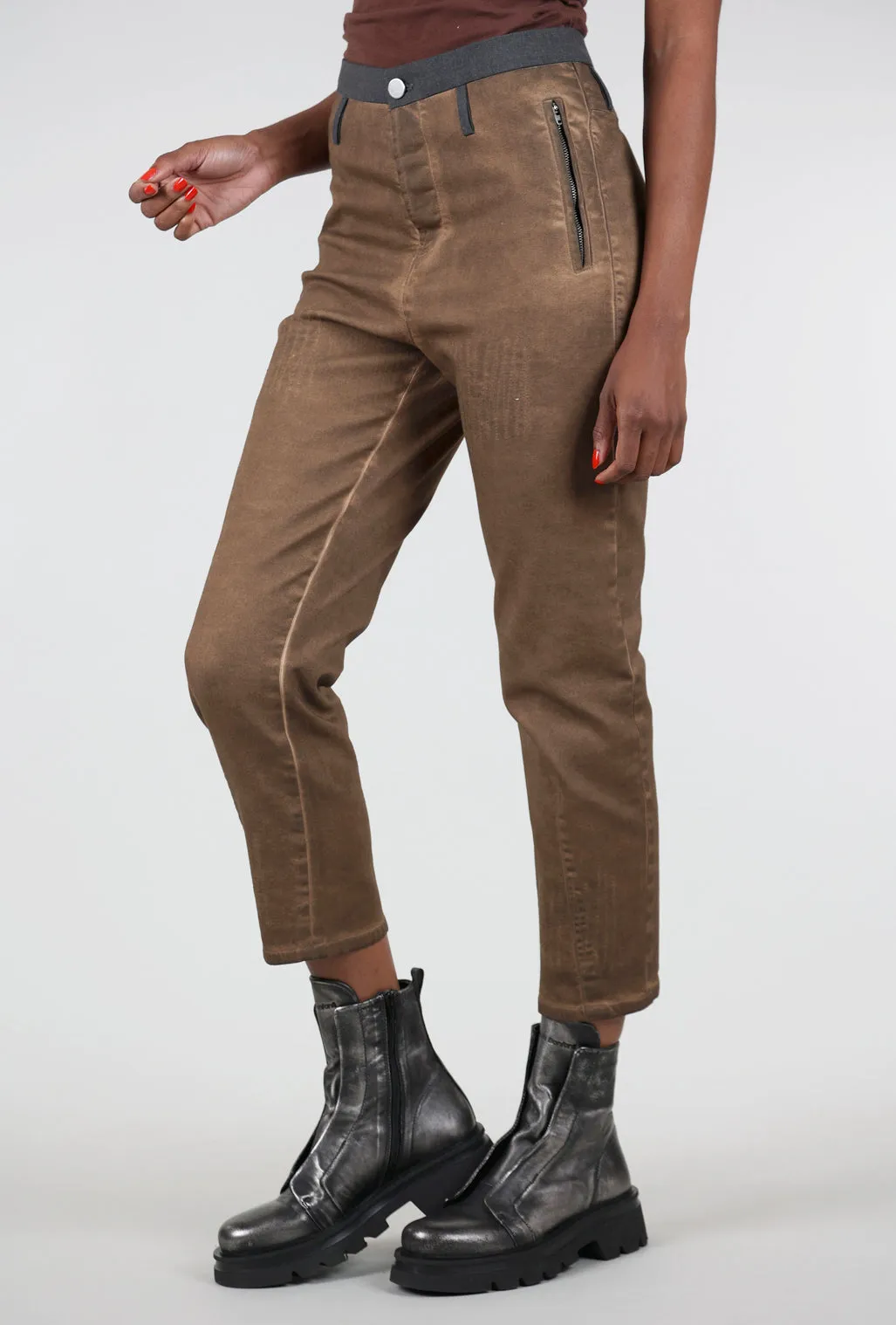 Sleek Design Stitch Detail Denim Trouser, Rust