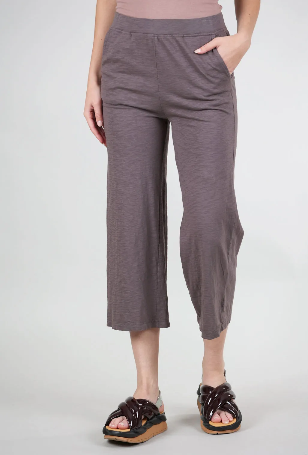 Premium Stretch Wide Leg Crop Pants, Dark Pewter