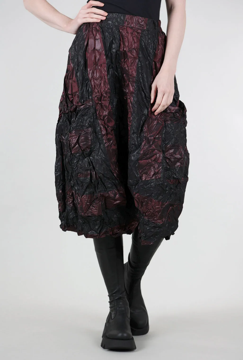 Print Mix Tie Dye Style Crinkle Stripe Skirt, Burgundy/Black