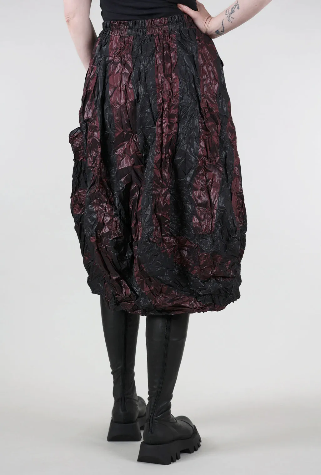 Sleek Detail Crinkle Stripe Skirt, Burgundy/Black