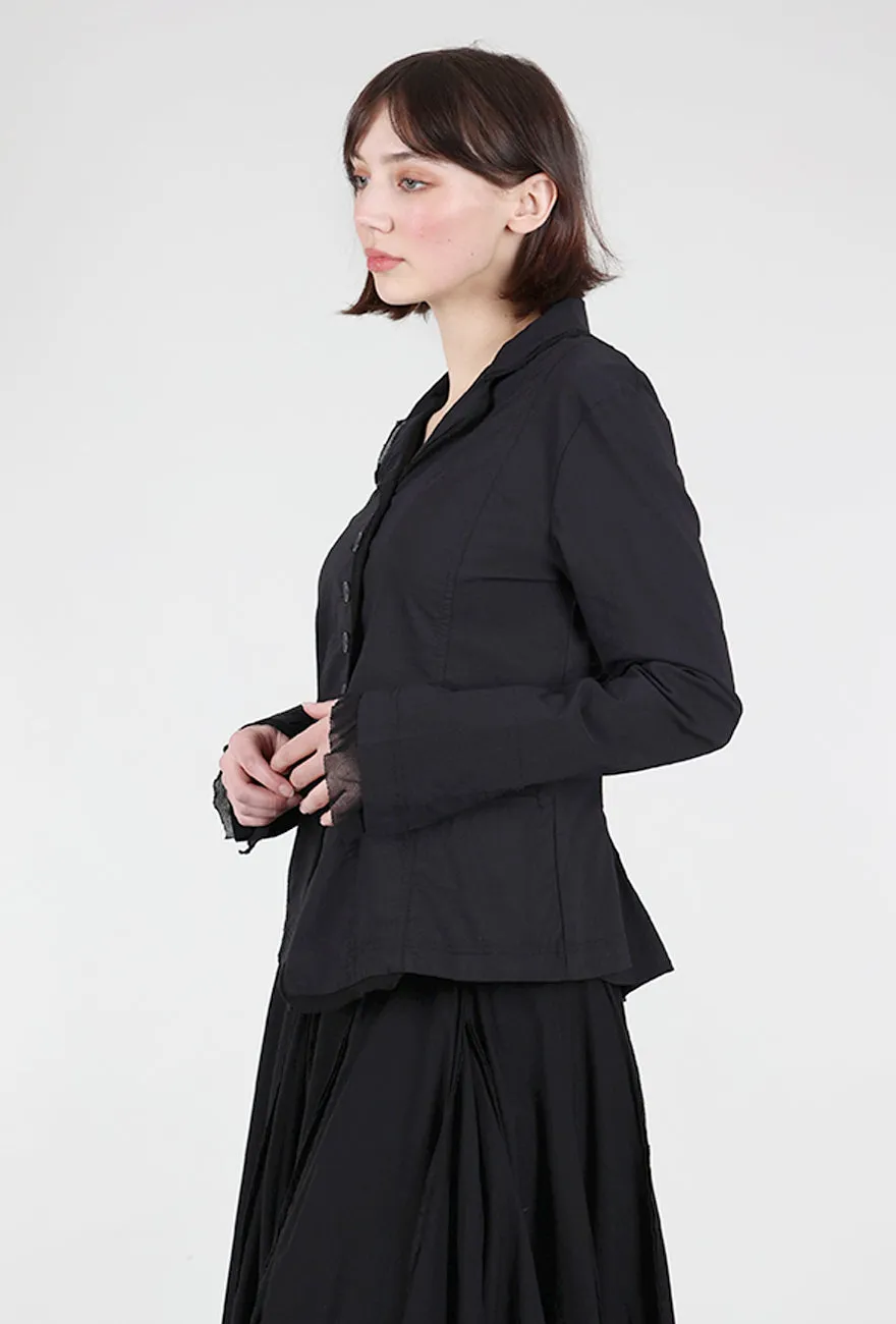 Sleek Motion Cotton Linen Twill Mesh Details Jacket, Black