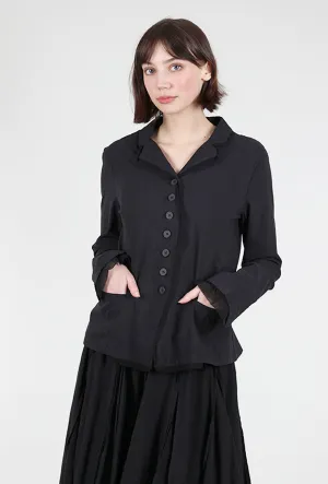 Cotton Linen Twill Mesh Details Jacket, Black Statement Outerwear Practical Layer