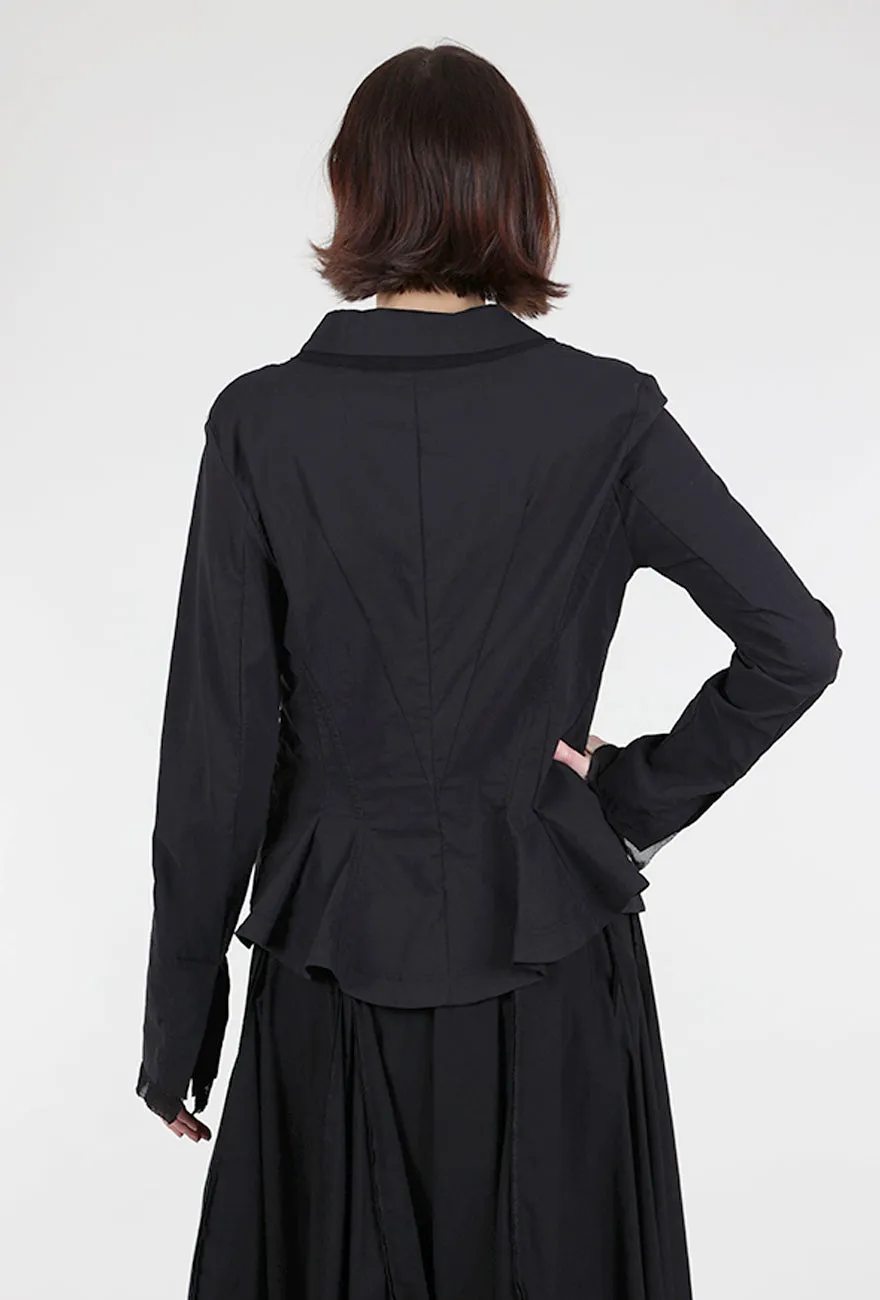 Sleek Motion Cotton Linen Twill Mesh Details Jacket, Black