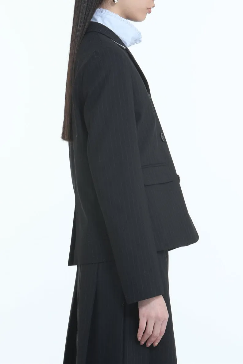 Sleek Silhouette Nero Pinstripe Jacket