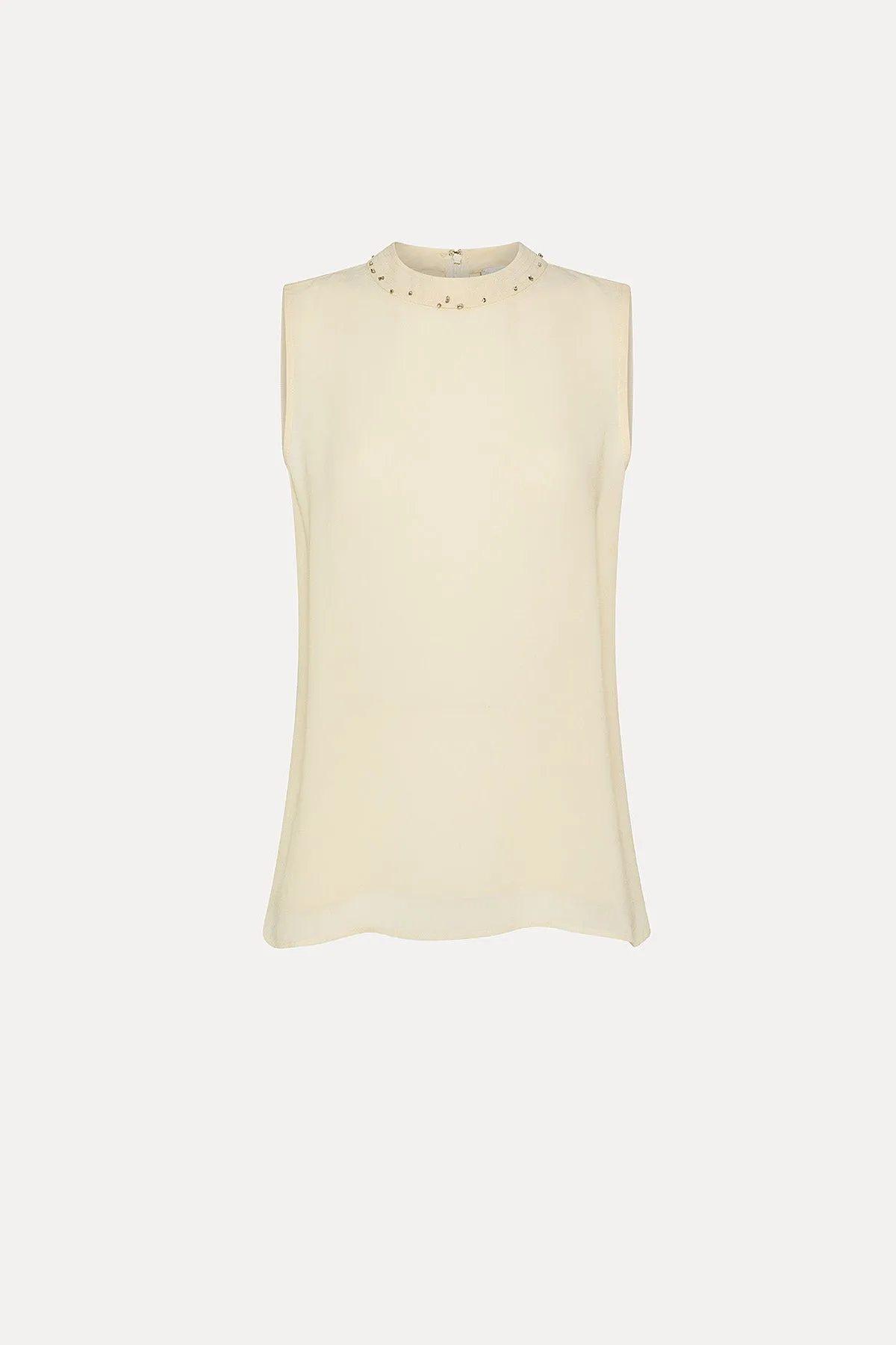 Relaxed-fit denim Sleeveless Cream Top