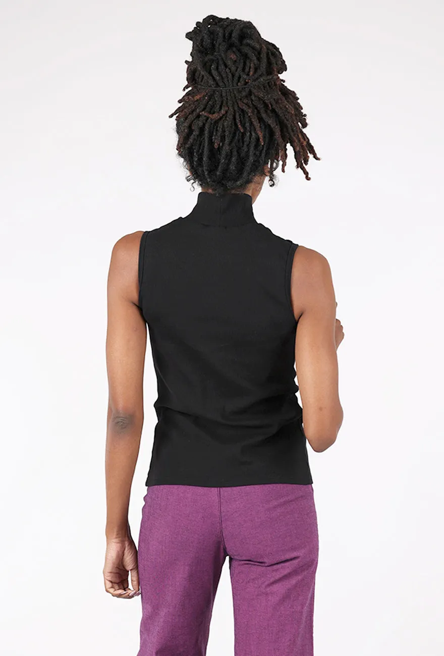 Sleeveless Mockneck, Black Casual Cool