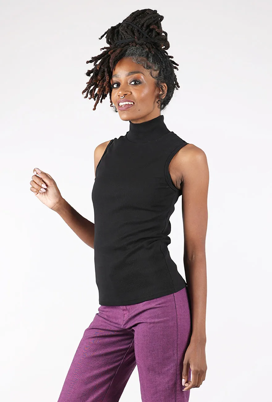 Sleeveless Mockneck, Black Casual Cool