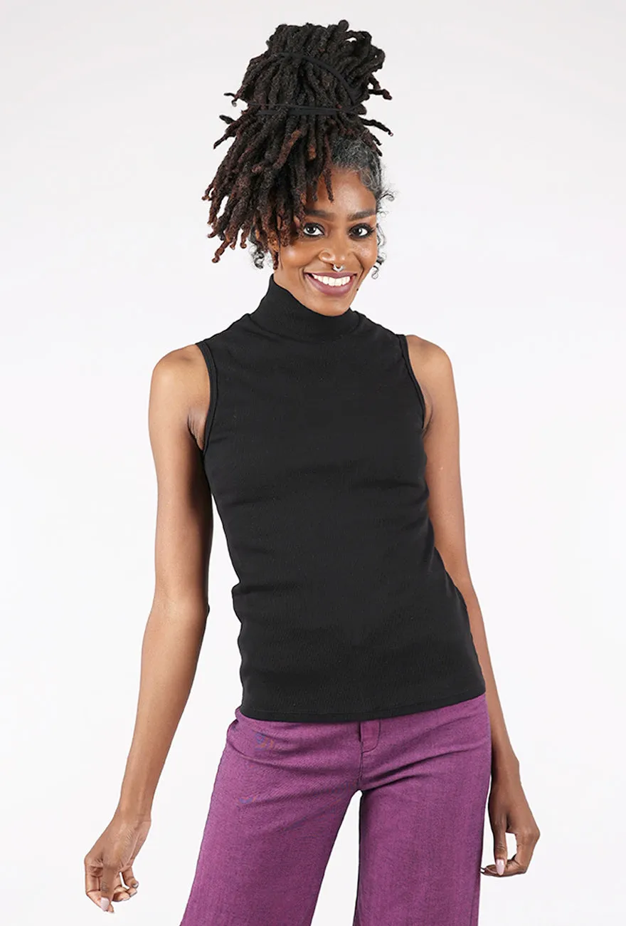 Sleeveless Mockneck, Black Summer Casual