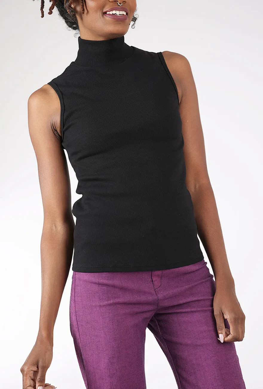 Sleeveless Mockneck, Black Casual Cool