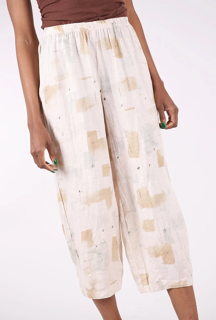 slim fit Brushstroke Linen Pant, Pearly