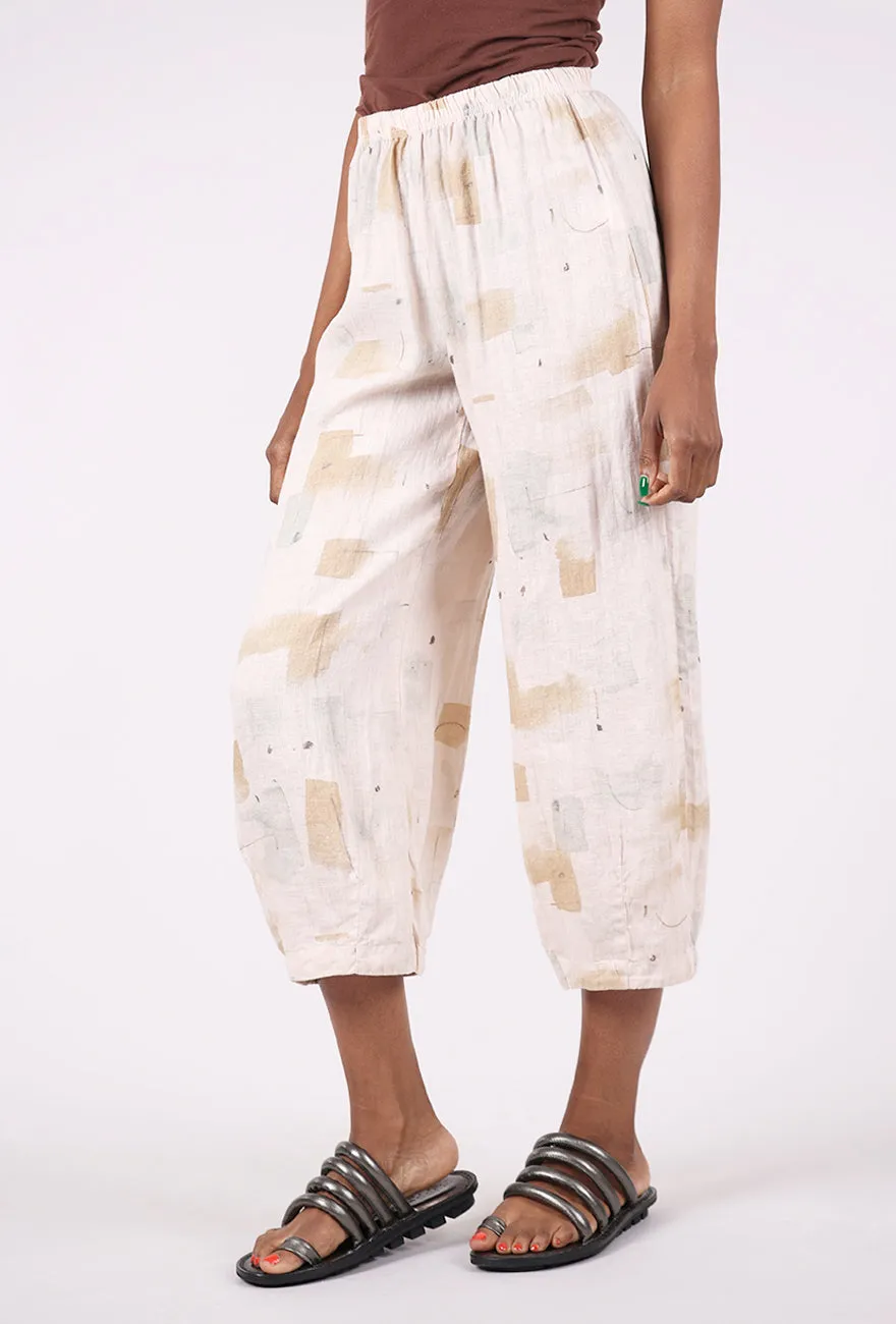 slim fit Brushstroke Linen Pant, Pearly